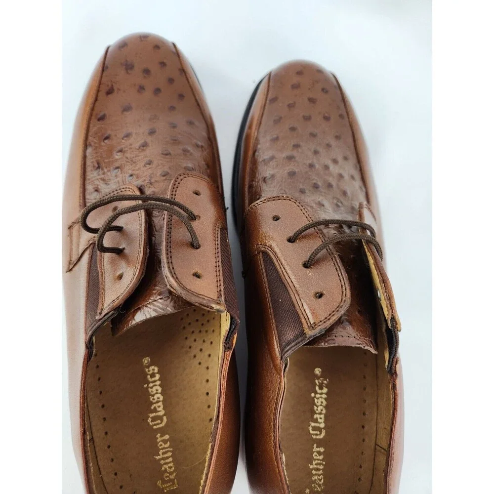 NEW Men's 9.5 Genuine Leather Oxfords w/ Faux‎ Ostrich Pattern Dress Shoes Lace